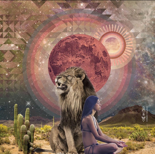 A picture of a lion and a girl