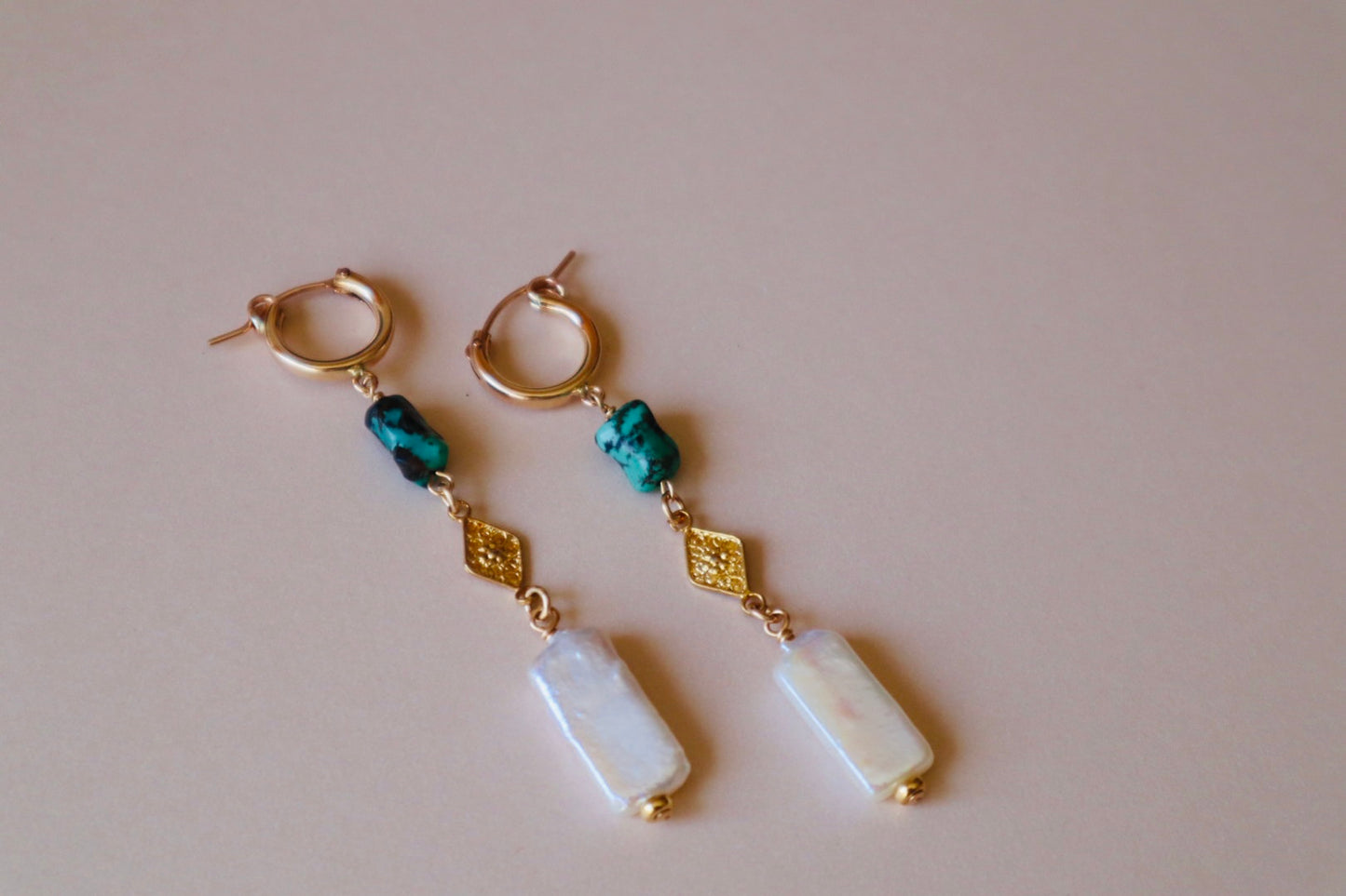 Freshwater pearl and gold drop earrings — Aphrodite earrings by Hera Jewels.