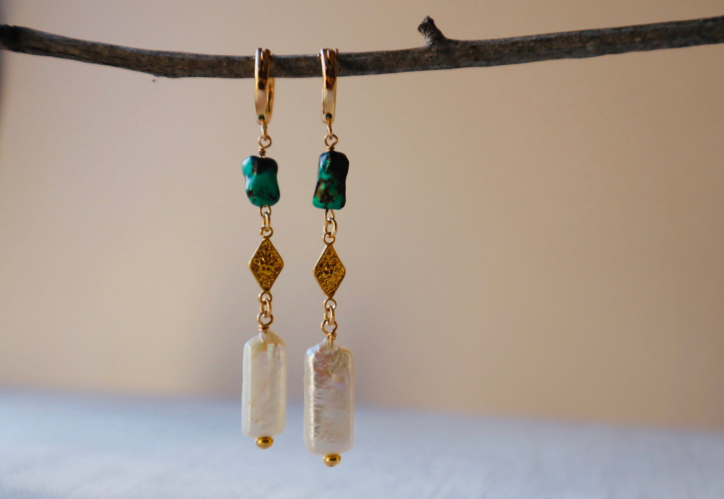 Freshwater pearl and gold drop earrings — Aphrodite earrings by Hera Jewels.
