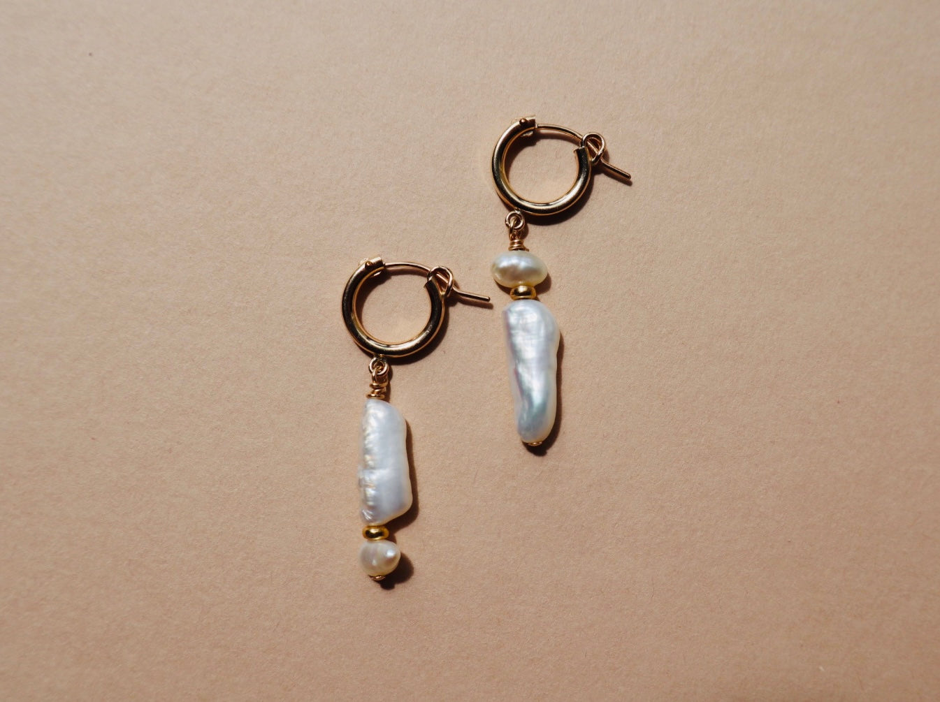 Freshwater pearl and gold sacred drop earrings — Brigid earrings by Hera Jewels.