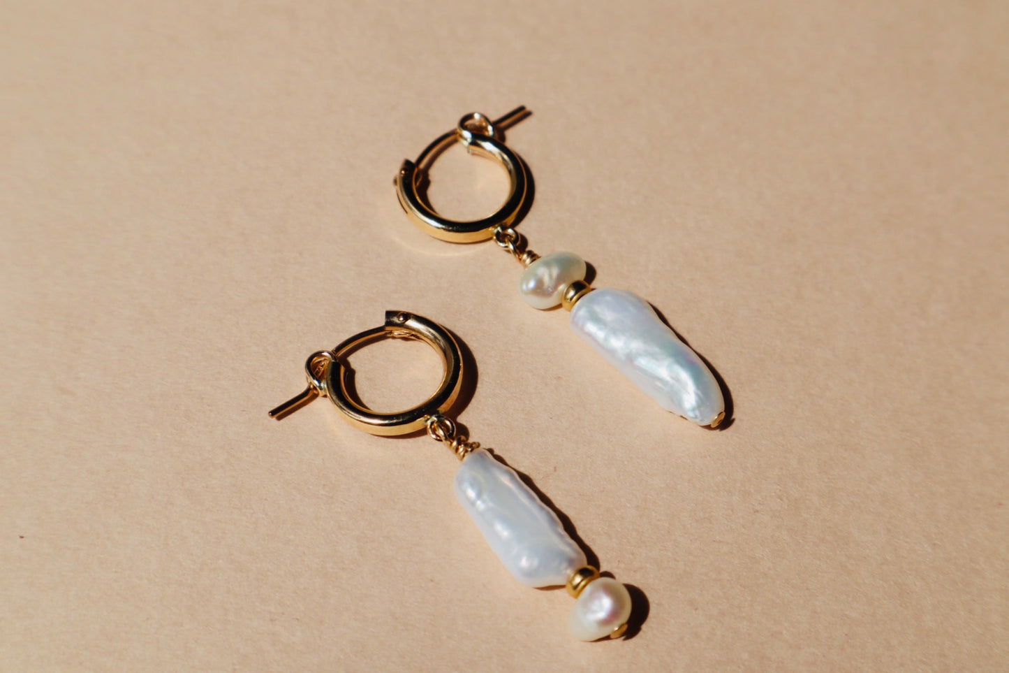 Freshwater pearl and gold sacred drop earrings — Brigid earrings by Hera Jewels.