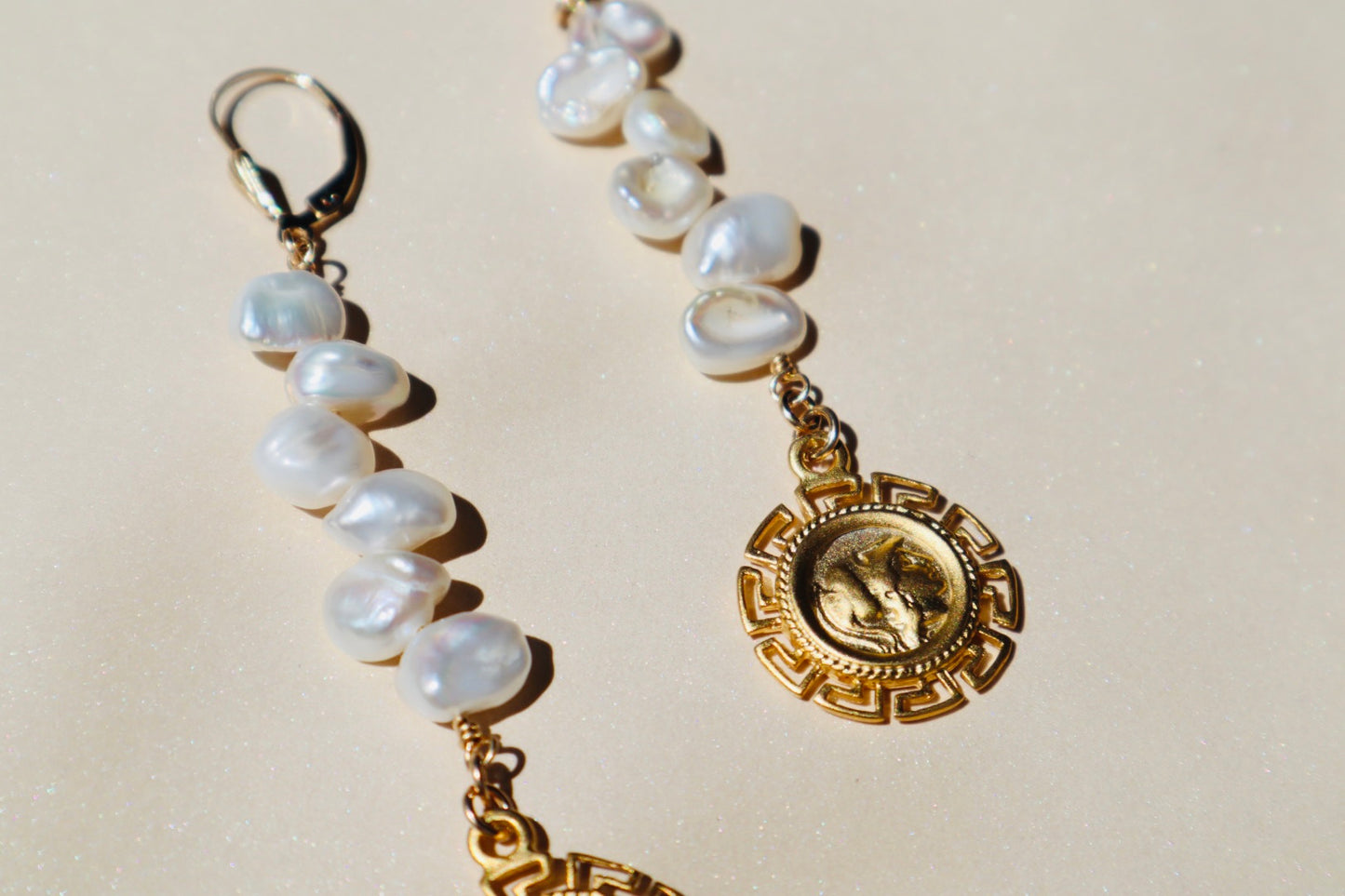 14k Gold-filled and vermeil Biwa Pearl Coin Pendant drop earrings