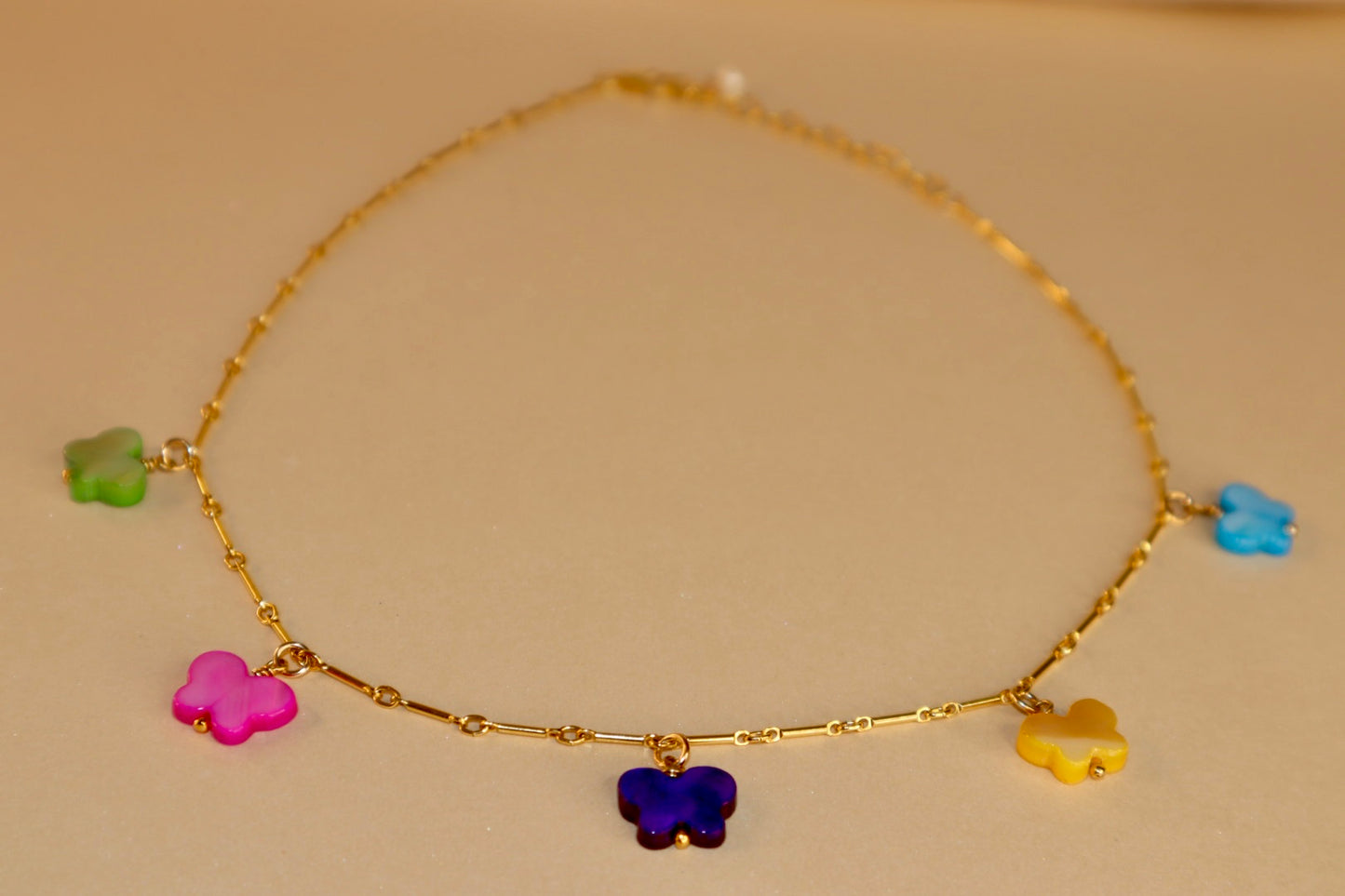 14k gold-filled chain colorful Mother of Pearl- Butterfly Choker-Necklace