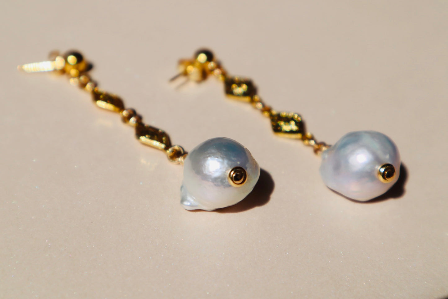 14k gold-filled and vermeil Baroque Fireball Pearl Drop Earrings