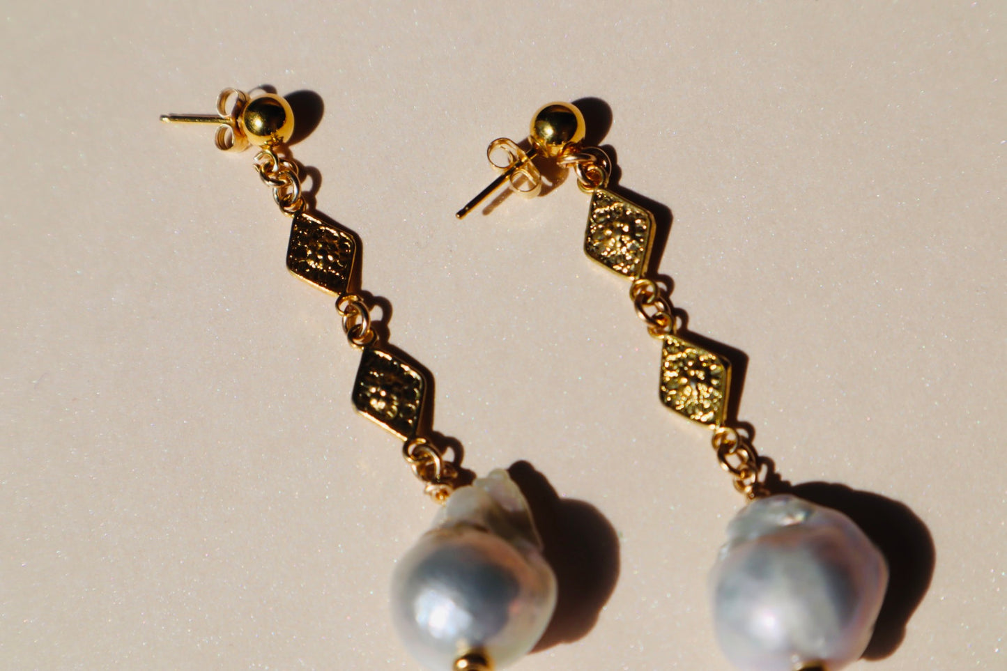 14k gold-filled and vermeil Baroque Fireball Pearl Drop Earrings