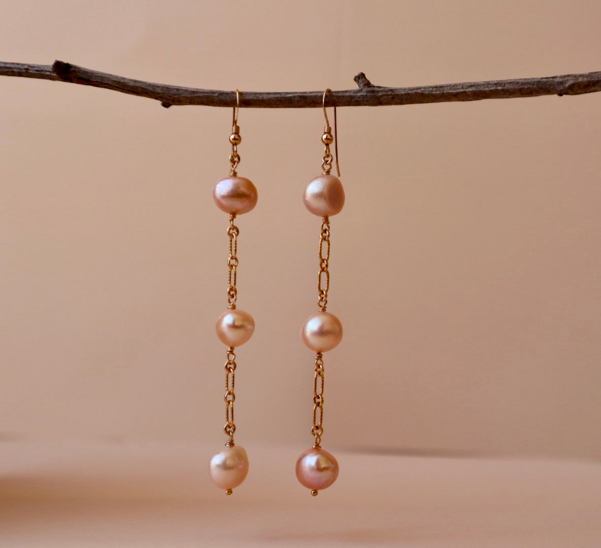 14k gold-filled chain Pink Pearl drop Earrings