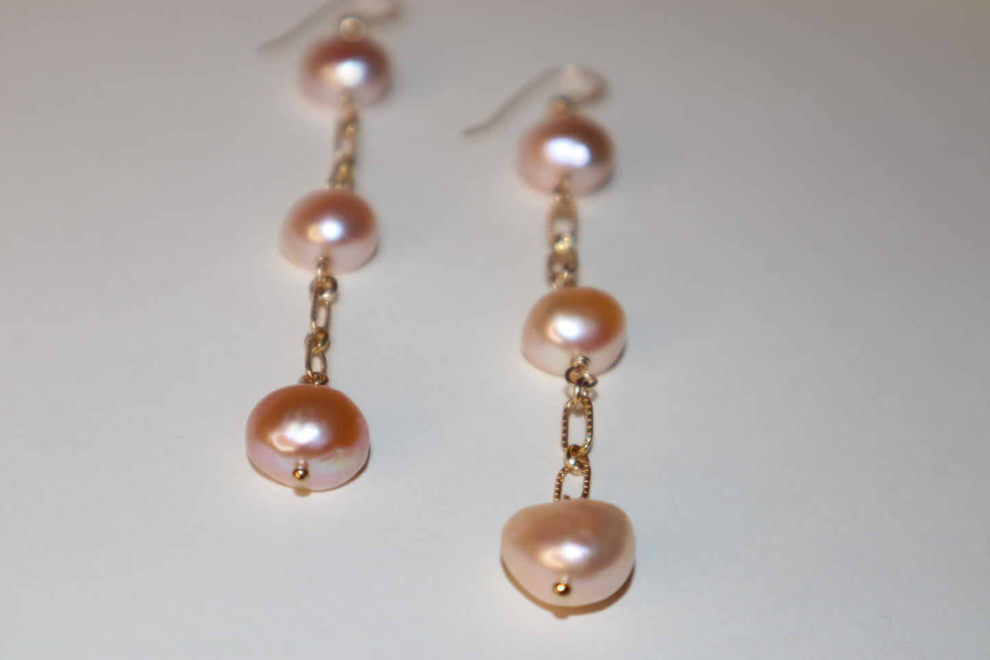14k gold-filled chain Pink Pearl drop Earrings