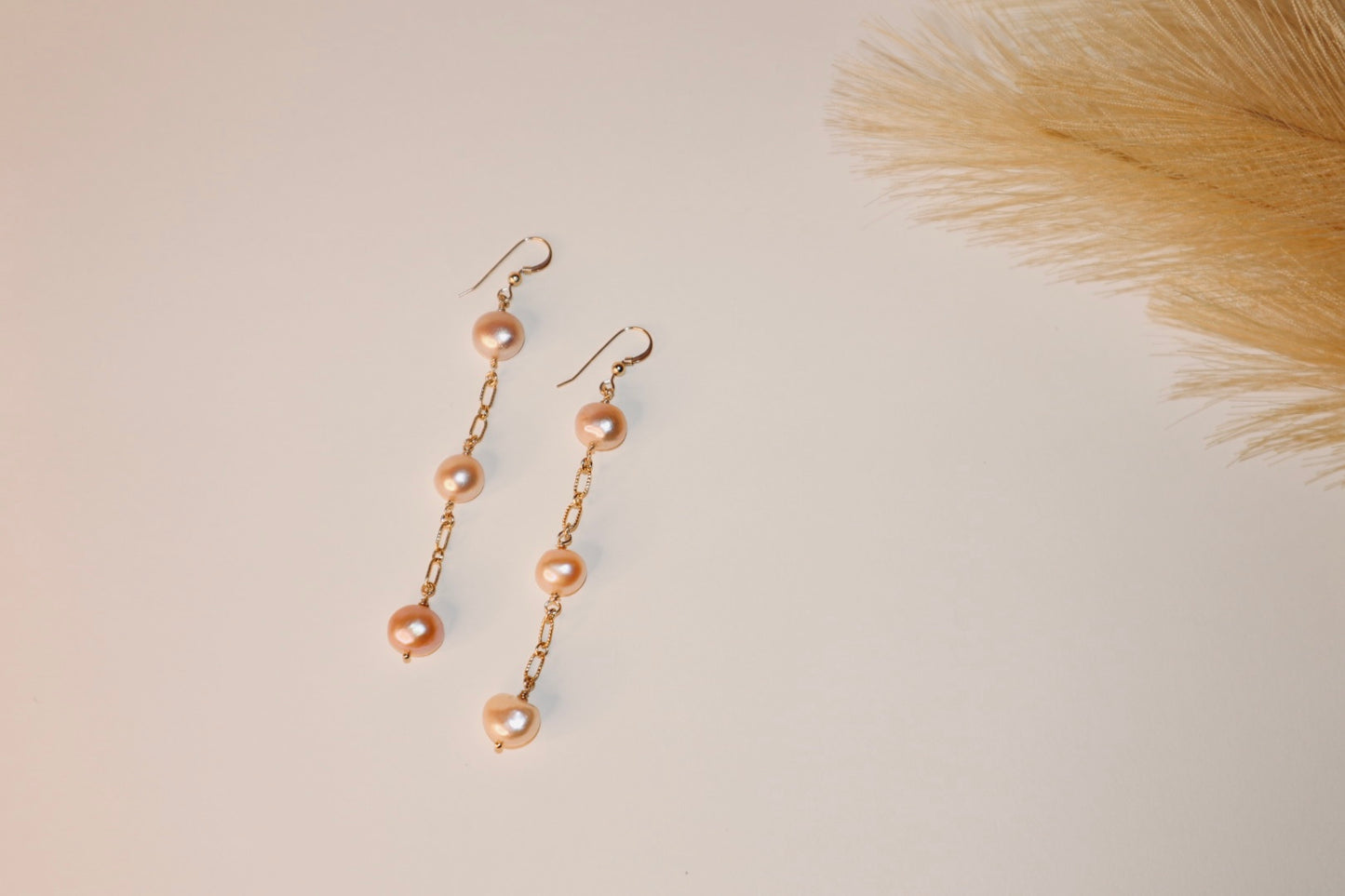 14k gold-filled chain Pink Pearl drop Earrings