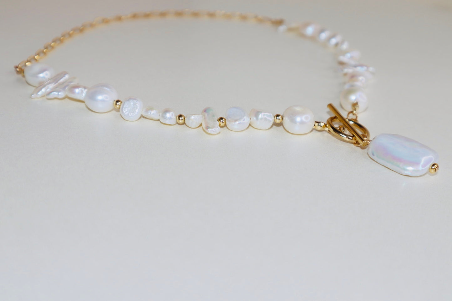 14k Gold-Filled Partial Cable Chain Baroque Pearl -Toggle Clasp Necklace
