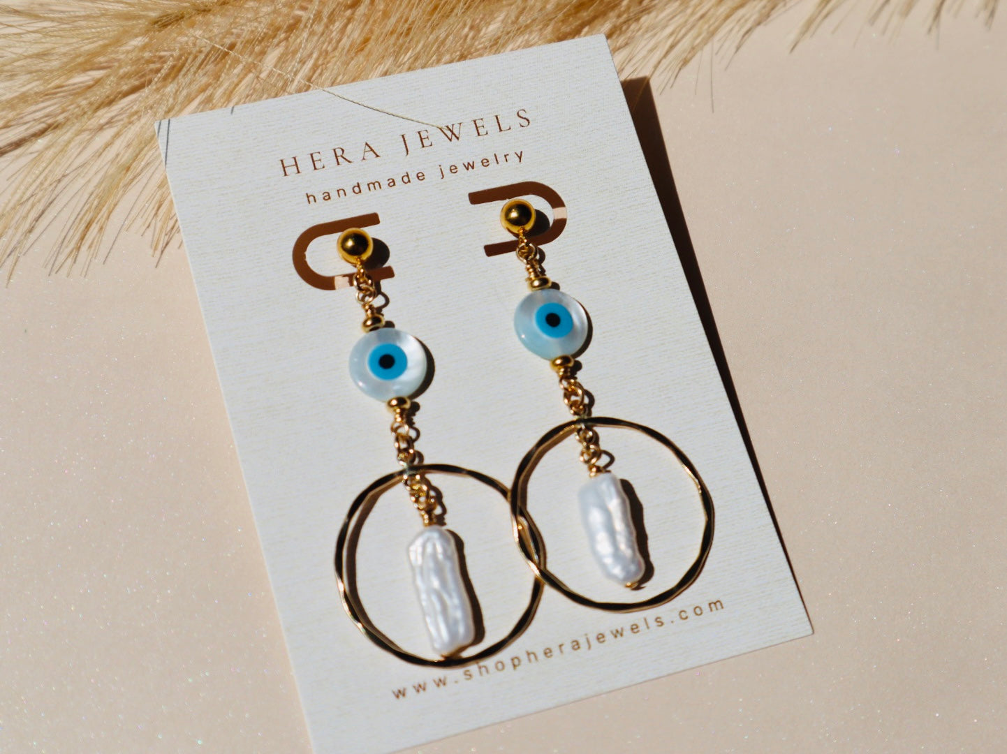 Gold-filled evil eye protective earrings — Soteria earrings by Hera Jewels.