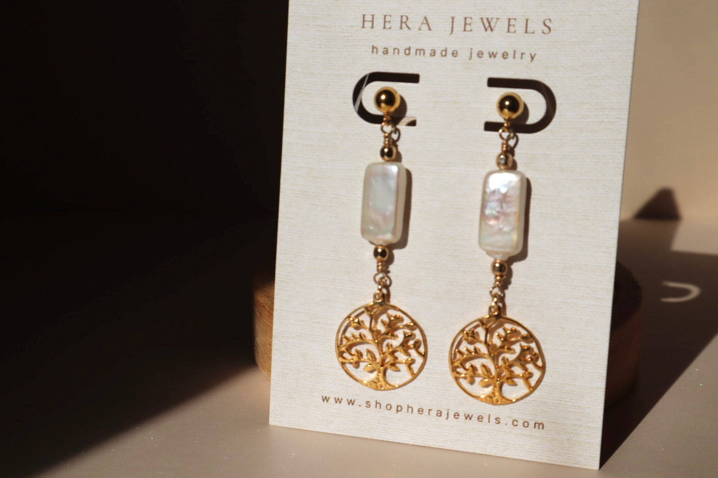 Freshwater pearl and gold Tree of Life stud earrings — Tree of Life earrings by Hera Jewels.