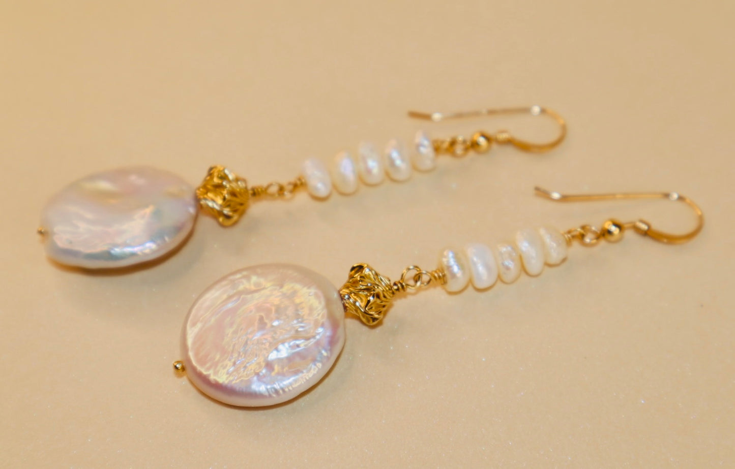 Hand-wrapped freshwater pearl drop earrings — Bellona earrings by Hera Jewels.