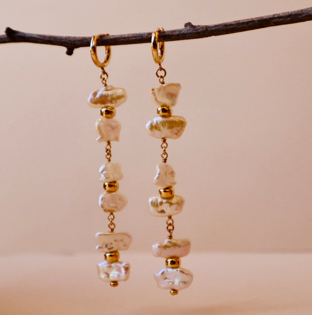 Freshwater pearl earrings with gold-filled rondelle accents — Cleo earrings by Hera Jewels.