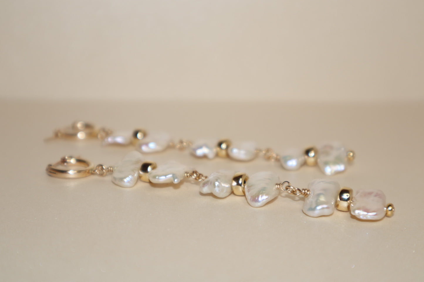 Freshwater pearl earrings with gold-filled rondelle accents — Cleo earrings by Hera Jewels.