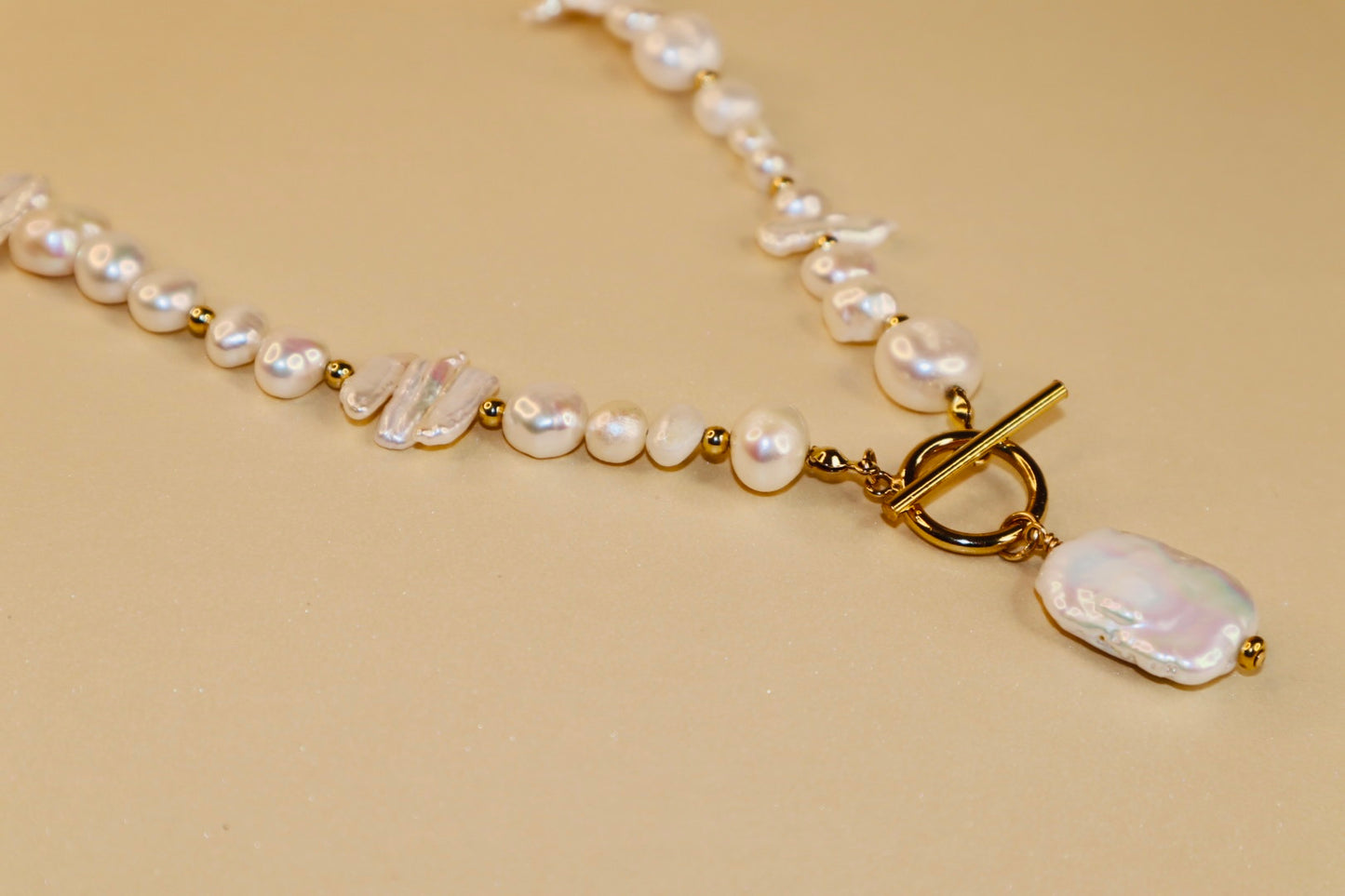 14k Gold-Filled Partial Cable Chain Baroque Pearl -Toggle Clasp Necklace