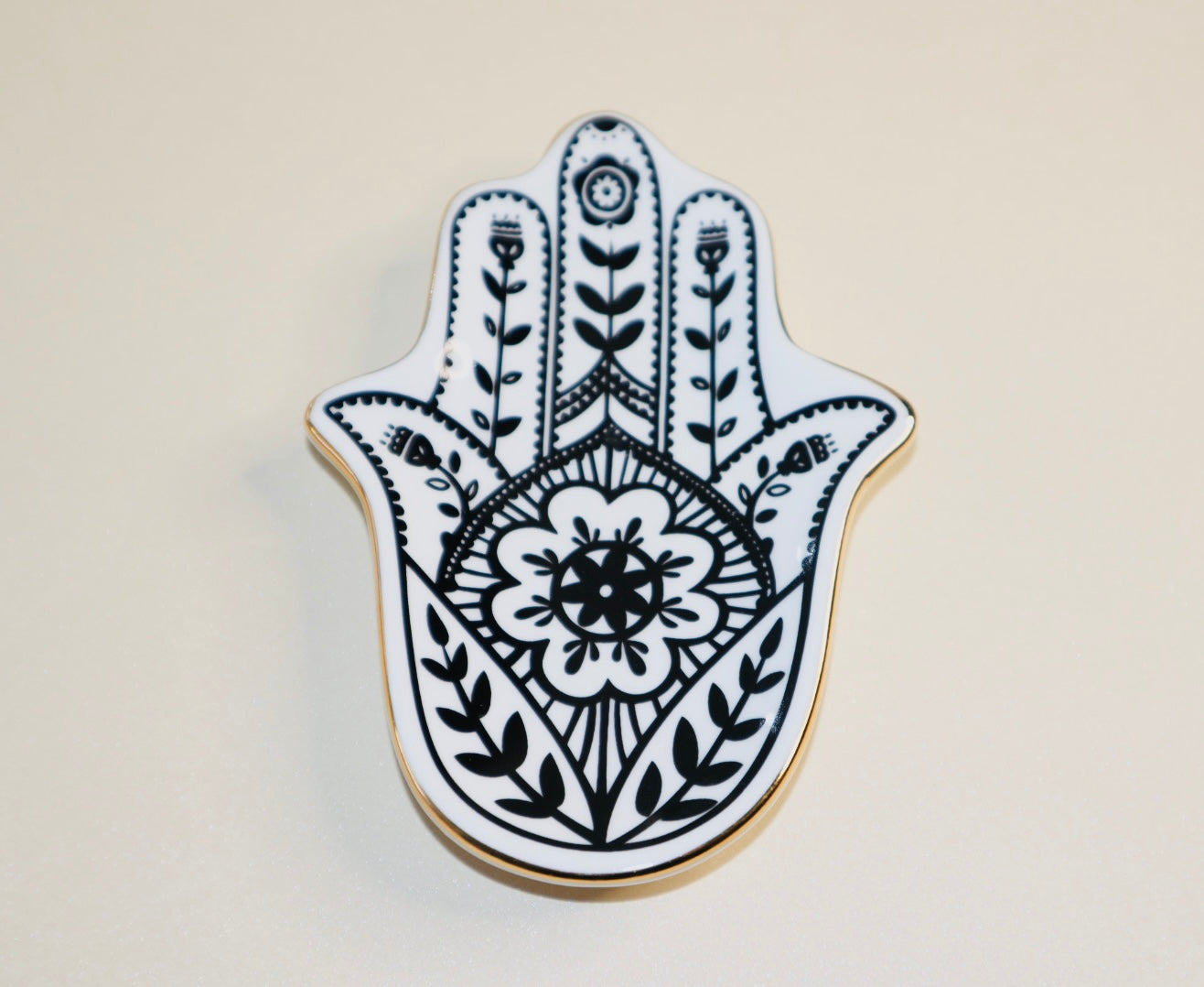 Trinket Ring Dish- Small Hamsa black and white