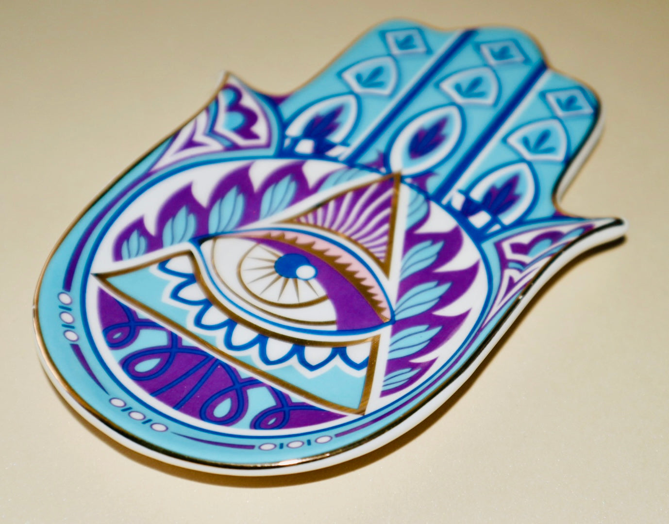 Trinket Jewelry Dish- blue and purple Hamsa Evil Eye