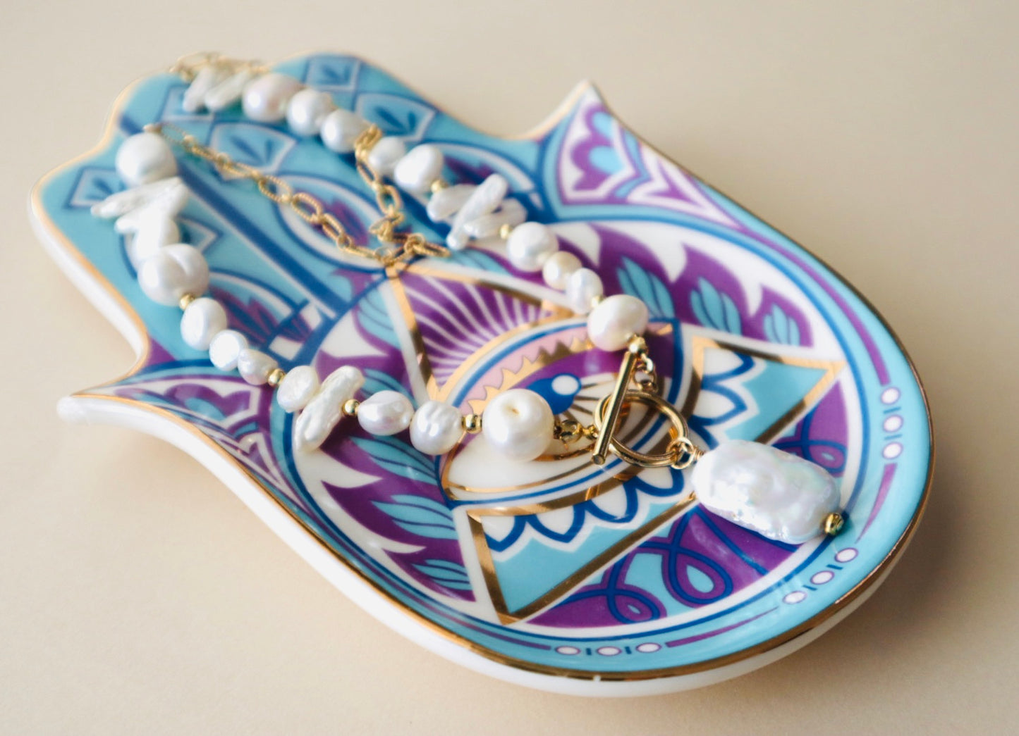 Trinket Jewelry Dish- blue and purple Hamsa Evil Eye