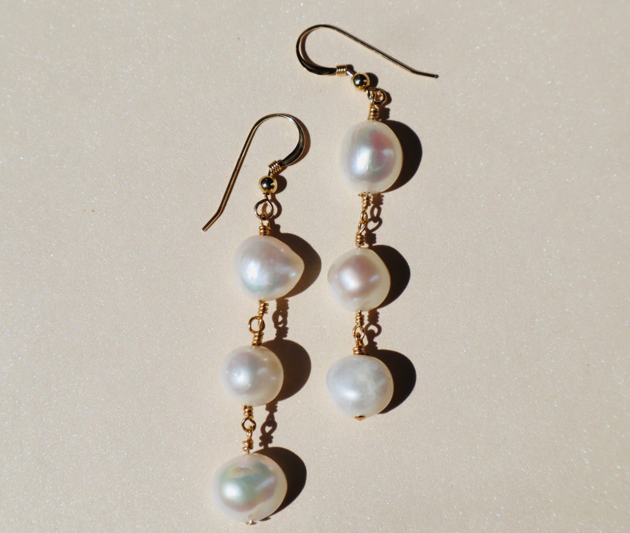 14k gold-filled Trio Baroque Pearl Drop Earrings