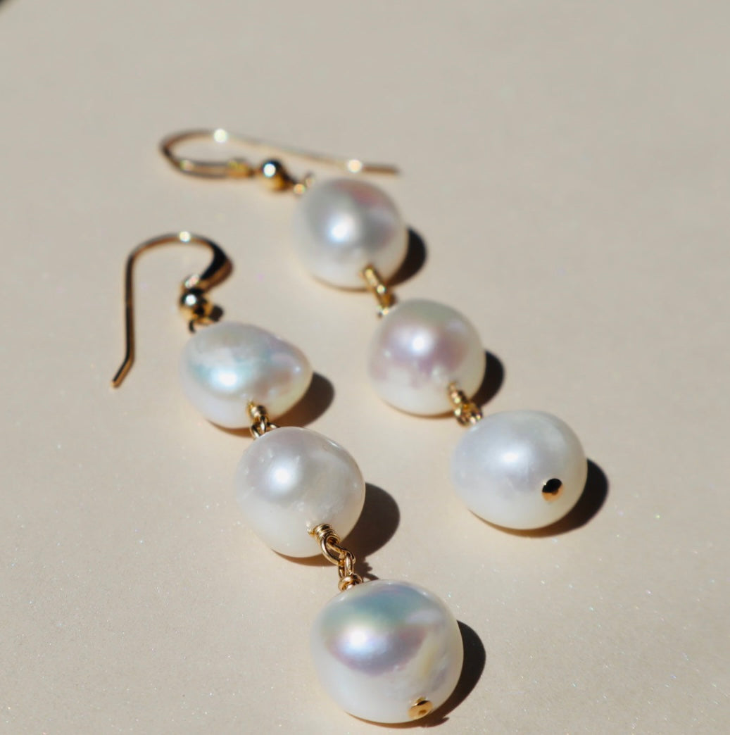 14k gold-filled Trio Baroque Pearl Drop Earrings