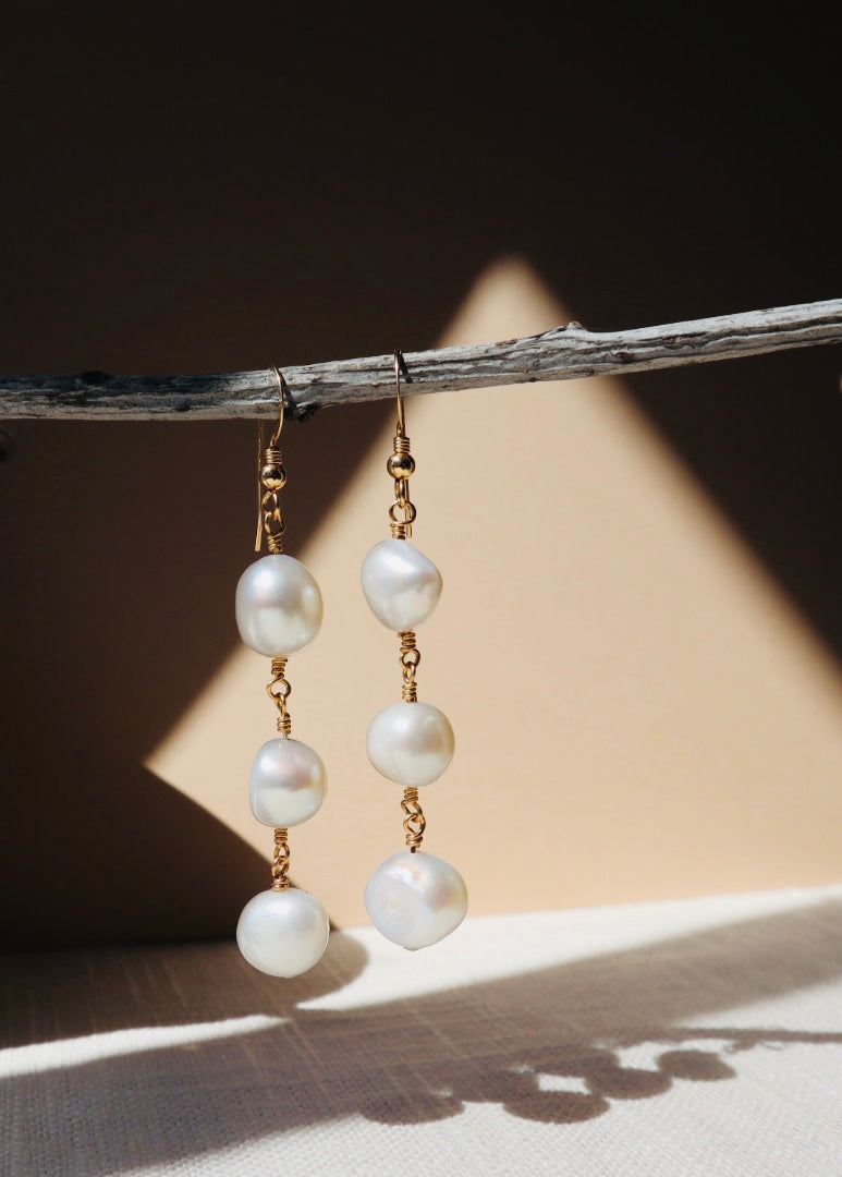 14k gold-filled Trio Baroque Pearl Drop Earrings