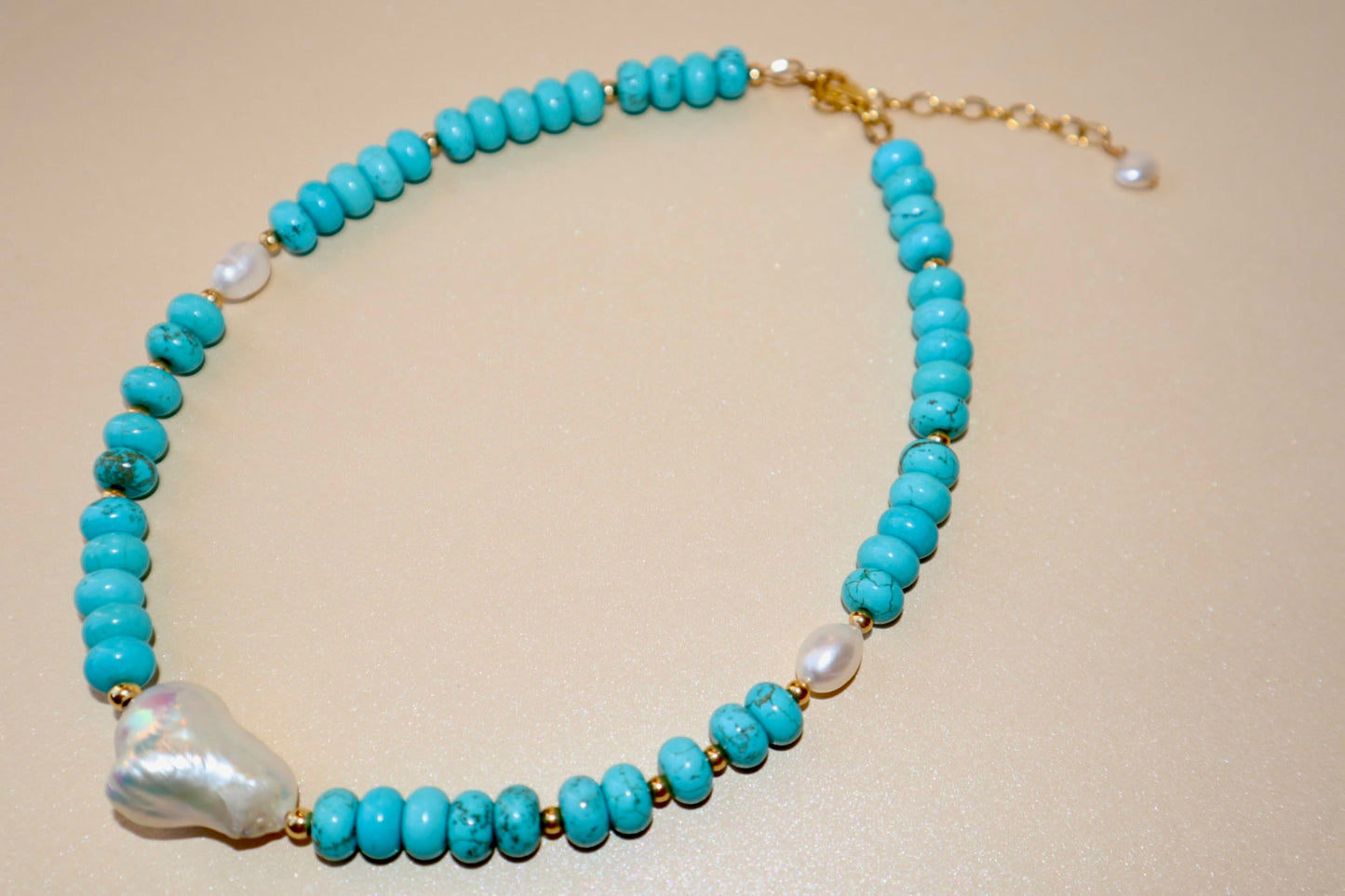 14k gold-filled Turquoise Choker Baroque Fireball Pearl