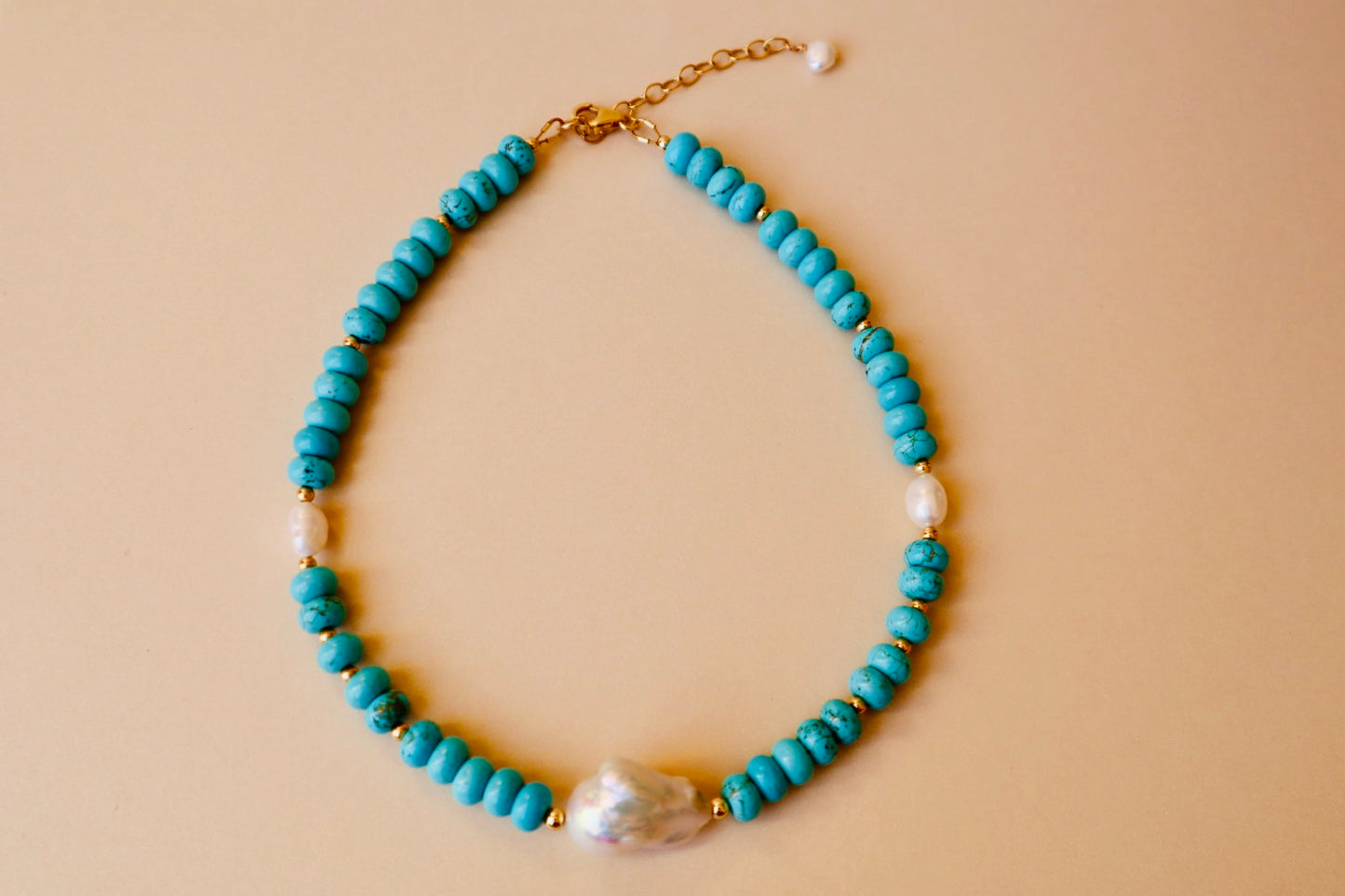 14k gold-filled Turquoise Choker Baroque Fireball Pearl