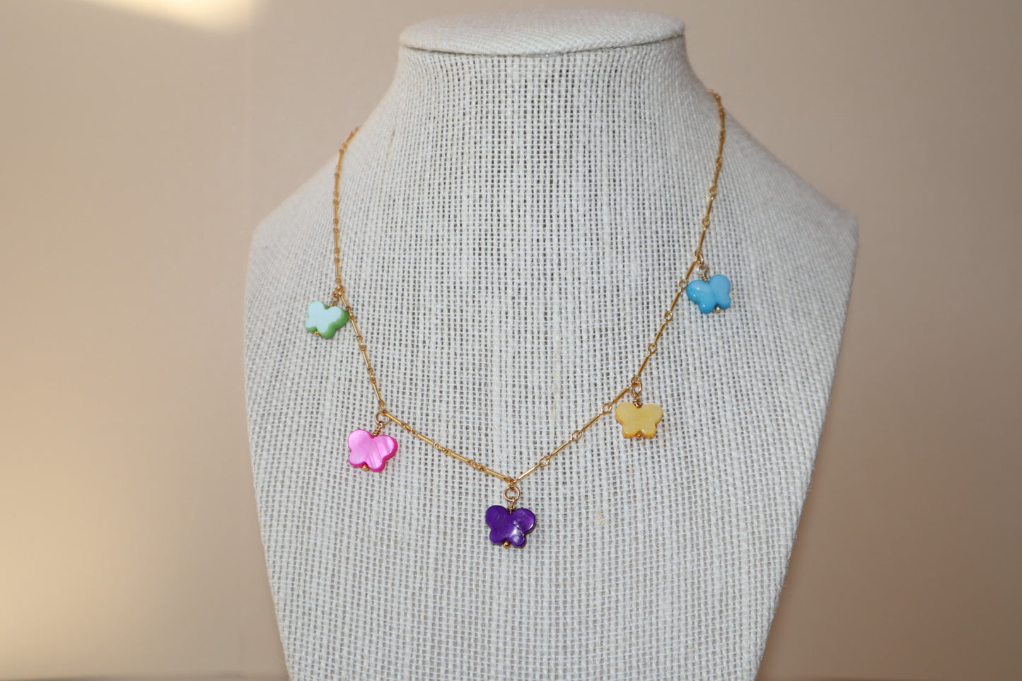14k gold-filled chain colorful Mother of Pearl- Butterfly Choker-Necklace