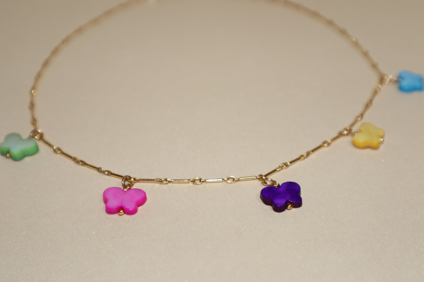 14k gold-filled chain colorful Mother of Pearl- Butterfly Choker-Necklace