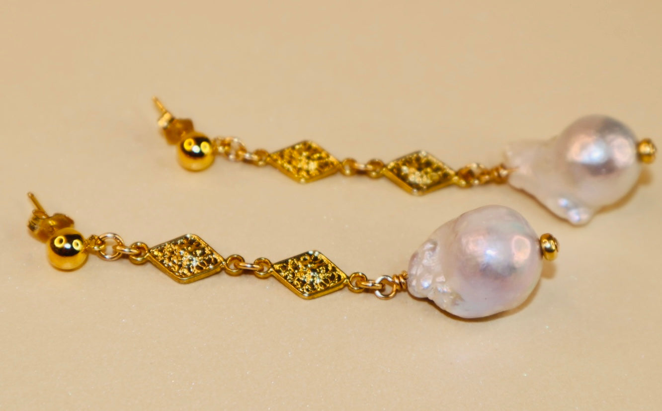 14k gold-filled and vermeil Baroque Fireball Pearl Drop Earrings
