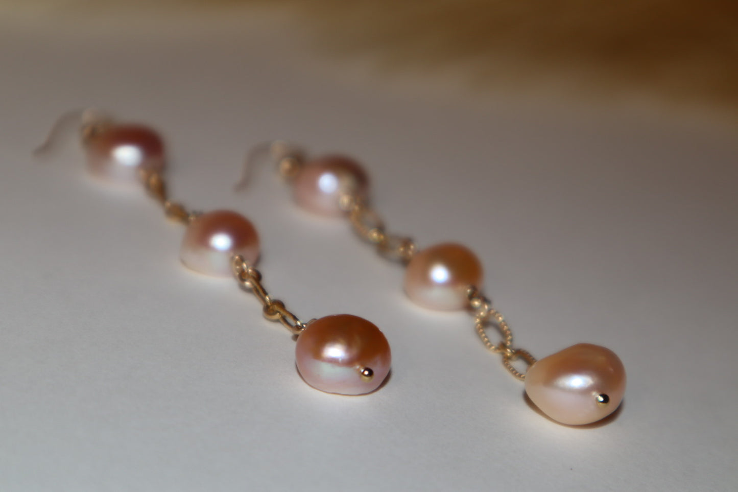14k gold-filled chain Pink Pearl drop Earrings