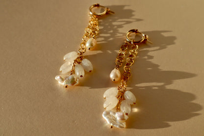 14k gold-filled Moonstone and pearl chain earrings 