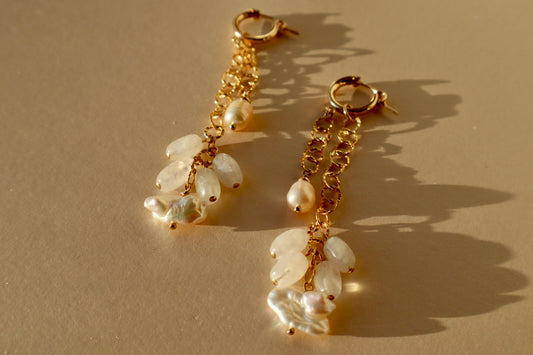 14k gold-filled Moonstone and pearl chain earrings 