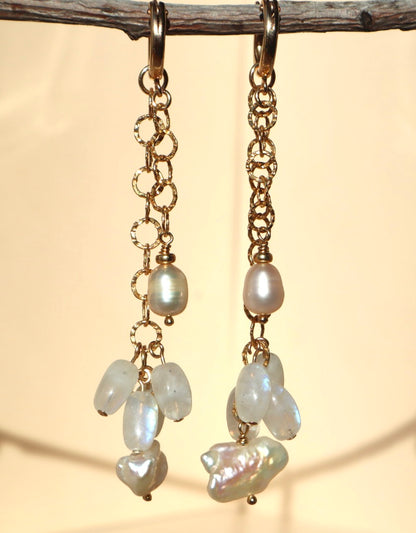14k gold-filled Moonstone and pearl chain earrings 
