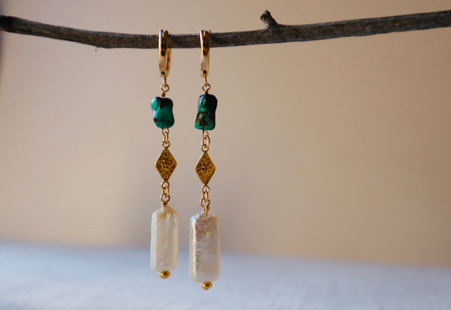 Freshwater pearl and gold drop earrings — Aphrodite earrings by Hera Jewels.