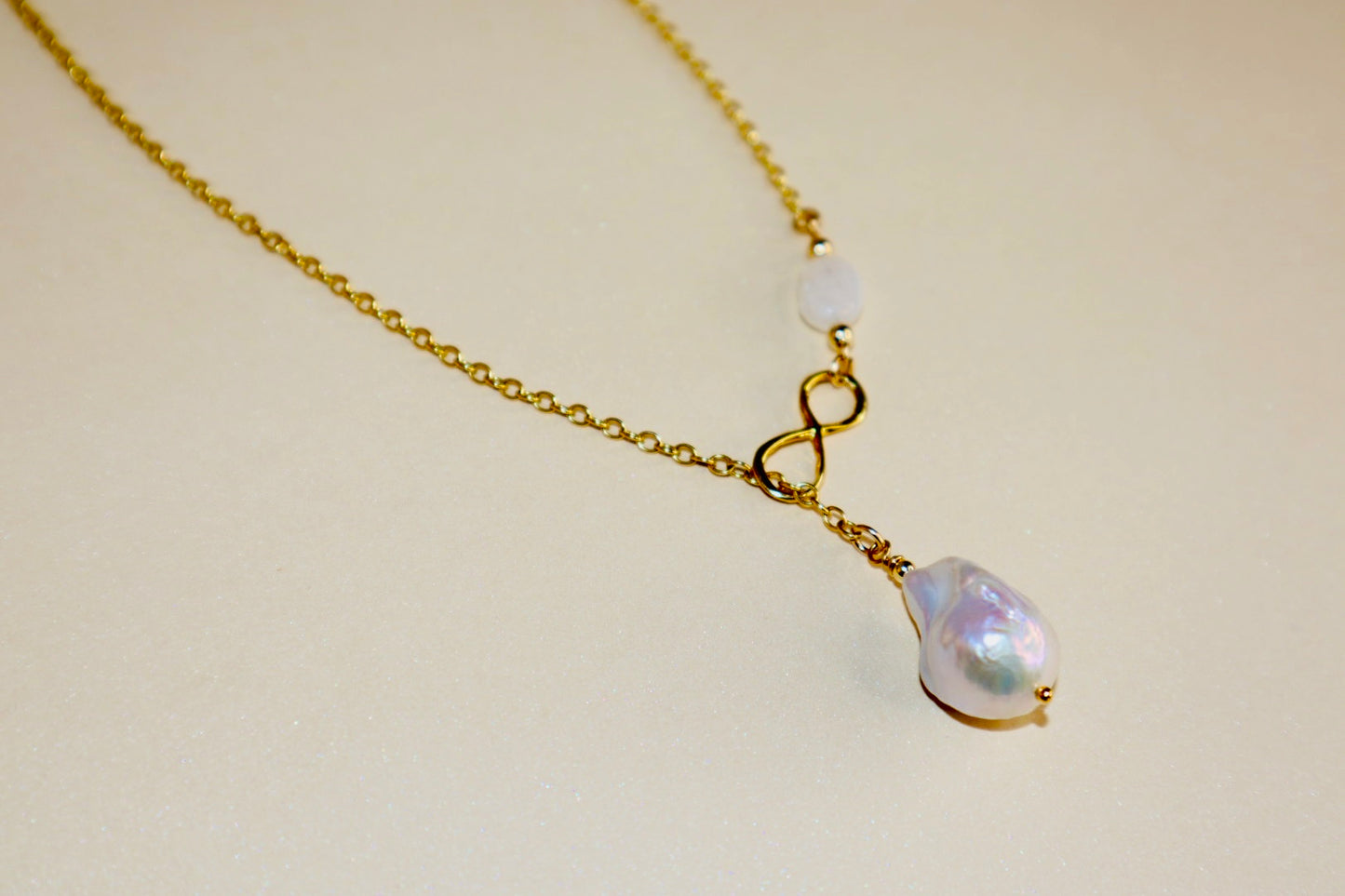 Celeste Infinity Moonstone & Pearl Chain Necklace