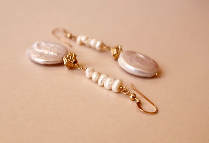 Hand-wrapped freshwater pearl drop earrings — Bellona earrings by Hera Jewels.