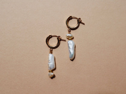 Freshwater pearl and gold sacred drop earrings — Brigid earrings by Hera Jewels.