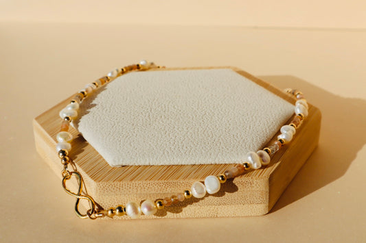 Sitar Moonstone and Pearl Infinity Choker