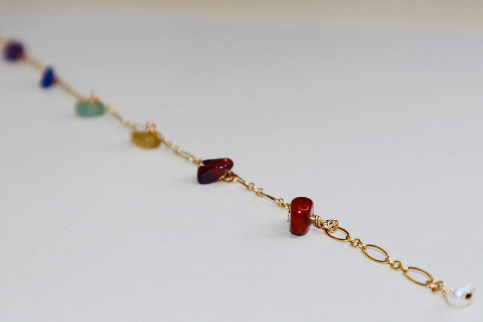 14k gold-filled Chakra Stones - Gold Chain Anklet- carnelian, red jasper, citrine, green aventurine, lapis, amethyst, clear quartz