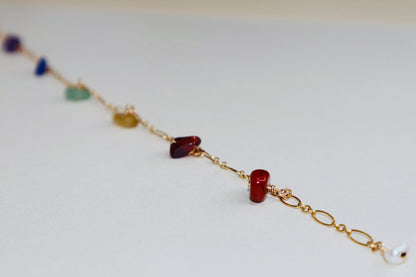 14k gold-filled Chakra Stones - Gold Chain Anklet- carnelian, red jasper, citrine, green aventurine, lapis, amethyst, clear quartz