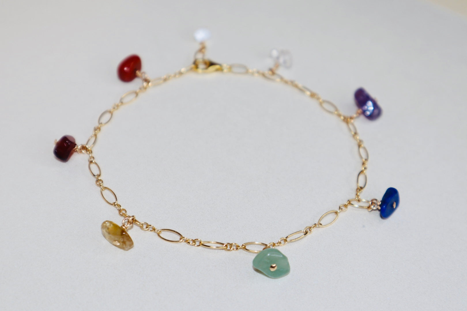 14k gold-filled Chakra Stones - Gold Chain Anklet- carnelian, red jasper, citrine, green aventurine, lapis, amethyst, clear quartz