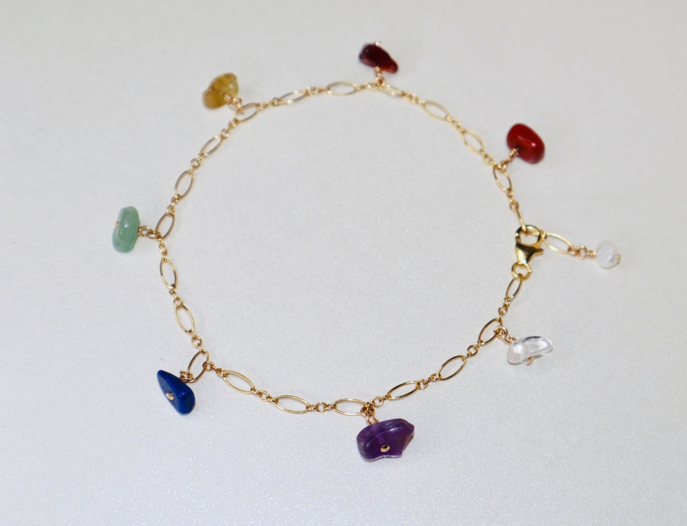 14k gold-filled Chakra Stones - Gold Chain Anklet- carnelian, red jasper, citrine, green aventurine, lapis, amethyst, clear quartz