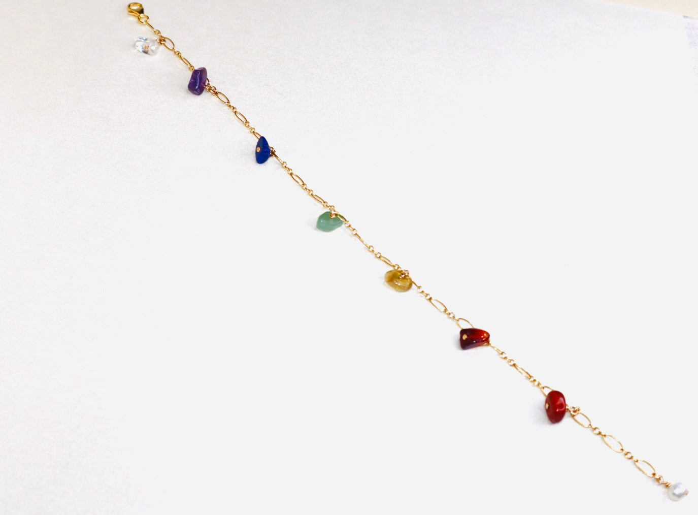 14k gold-filled Chakra Stones - Gold Chain Anklet- carnelian, red jasper, citrine, green aventurine, lapis, amethyst, clear quartz