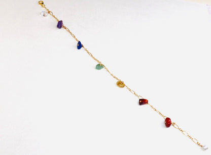 14k gold-filled Chakra Stones - Gold Chain Anklet- carnelian, red jasper, citrine, green aventurine, lapis, amethyst, clear quartz