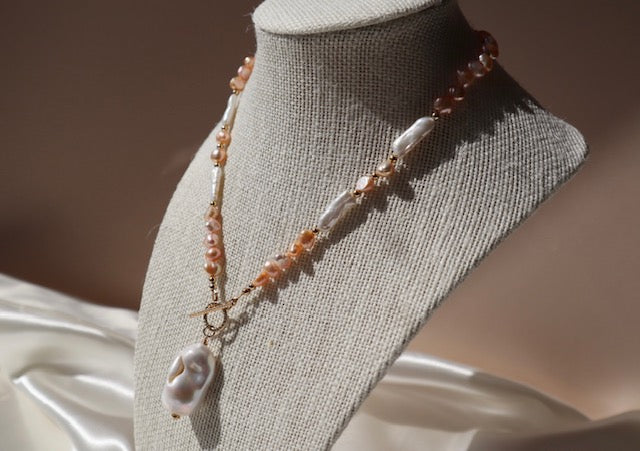 14k gold-filled toggle clasp Baroque Fireball Pearl Pendant Necklace