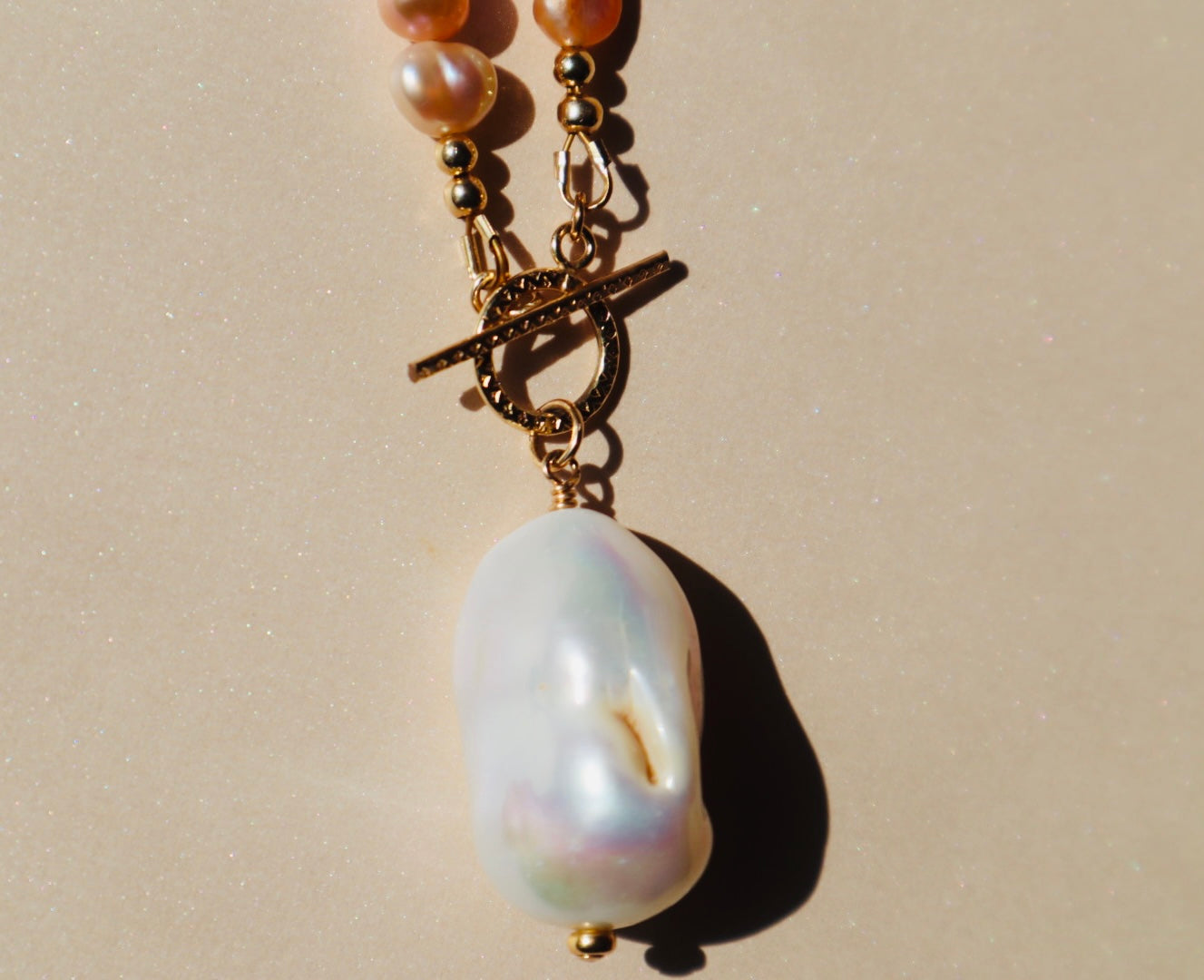 14k gold-filled toggle clasp Baroque Fireball Pearl Pendant Necklace