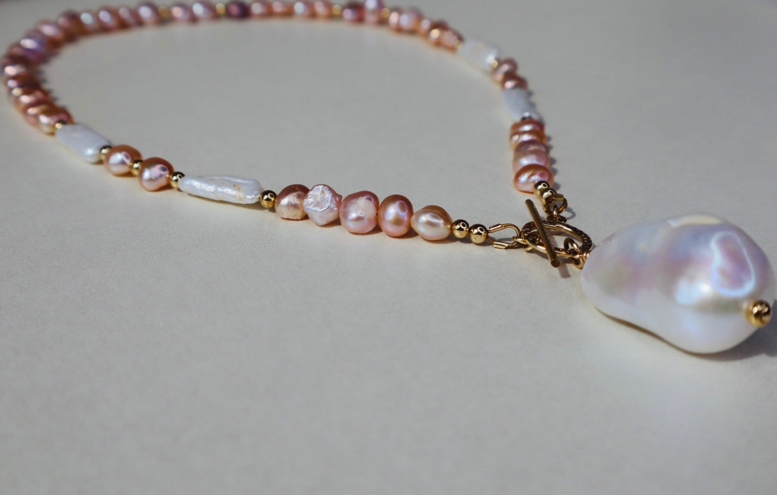 14k gold-filled toggle clasp Baroque Fireball Pearl Pendant Necklace