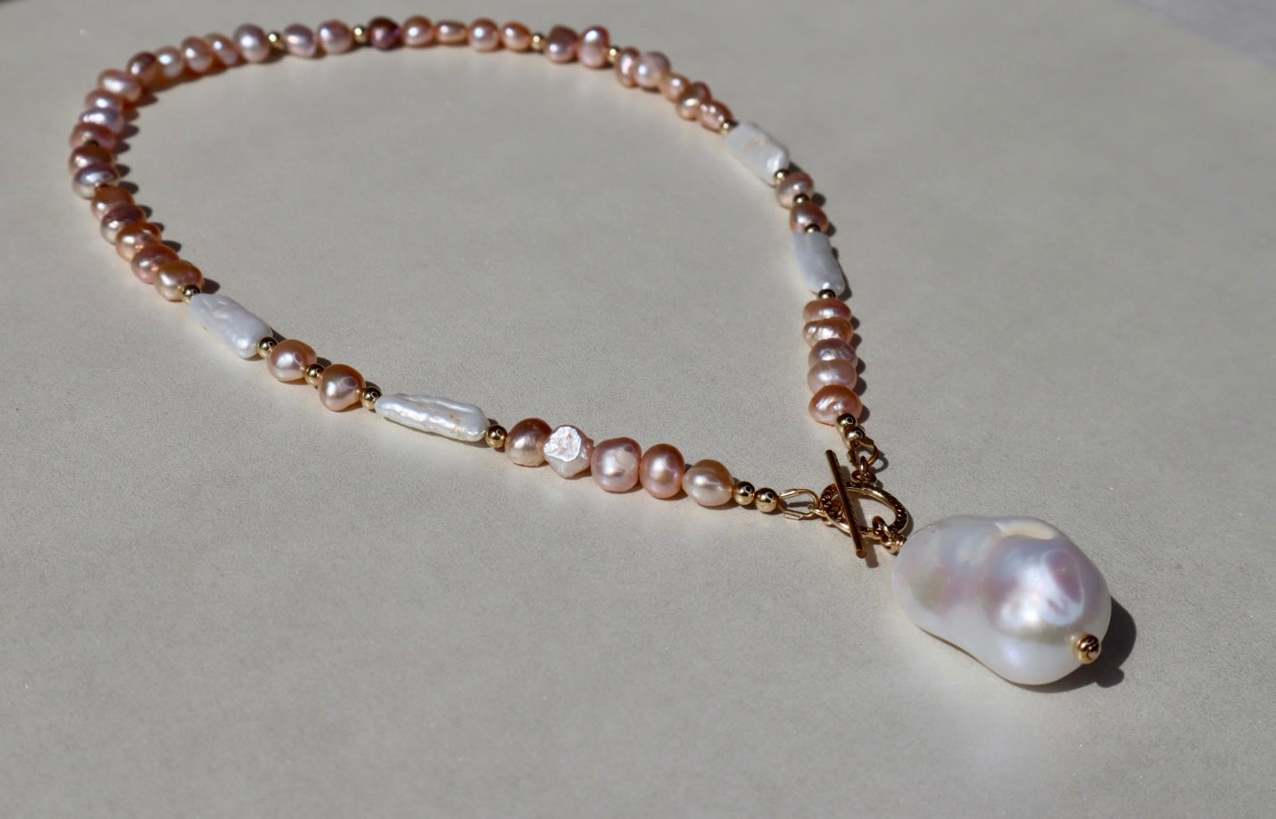 14k gold-filled toggle clasp Baroque Fireball Pearl Pendant Necklace
