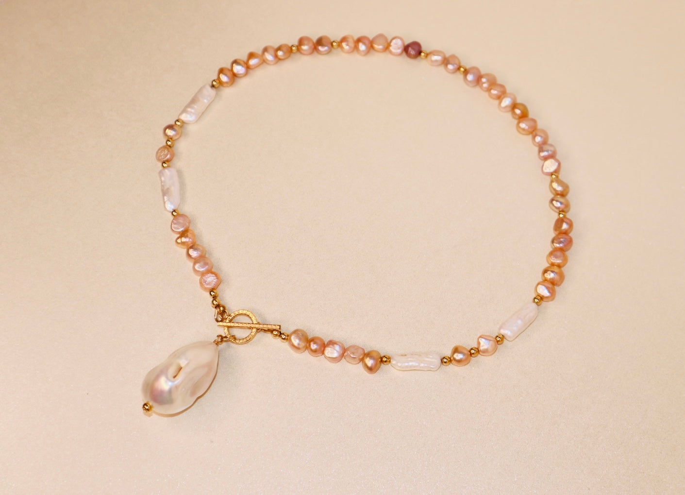 14k gold-filled toggle clasp Baroque Fireball Pearl Pendant Necklace